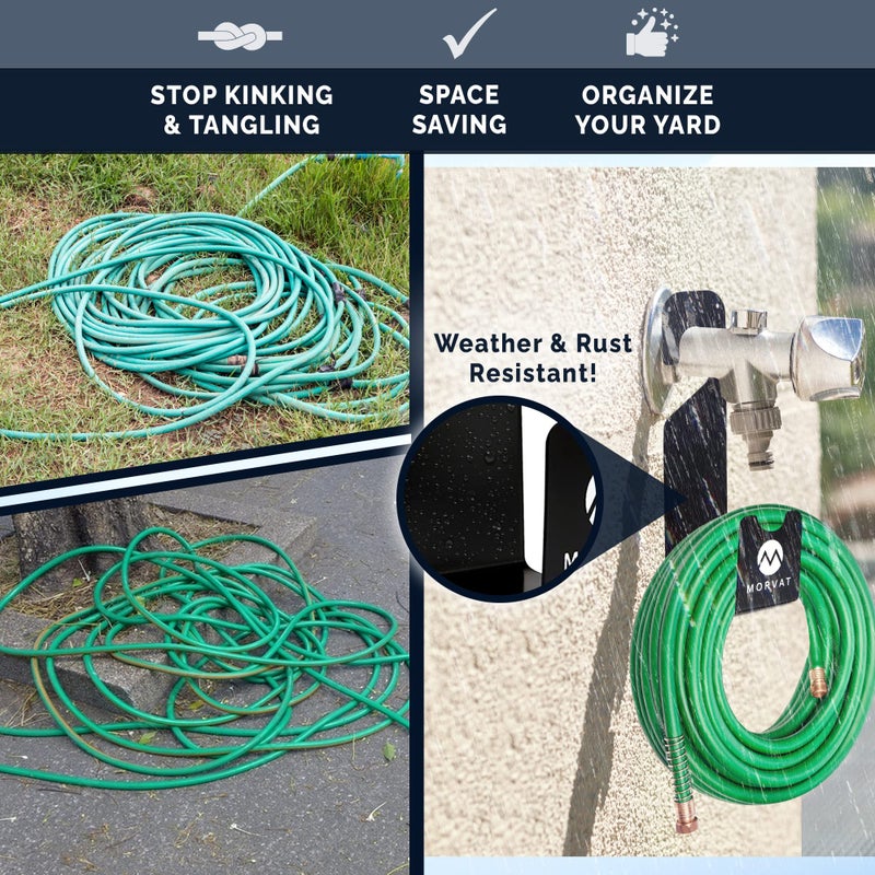 Morvat Premium 150 Ft Hose Hanger with Rust Resistant Metal, Organize Your Garden, Garage & Outdoor Storage Area, Wall Mount Holder or Hang/Hook Over Water Spigot with Included Screws - Image 2